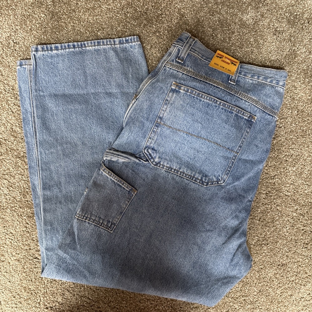 Ross Thomson Cargo Jeans Mens 42 X 30 Blue Cotton Western Cowboy Farm Wear Ranch